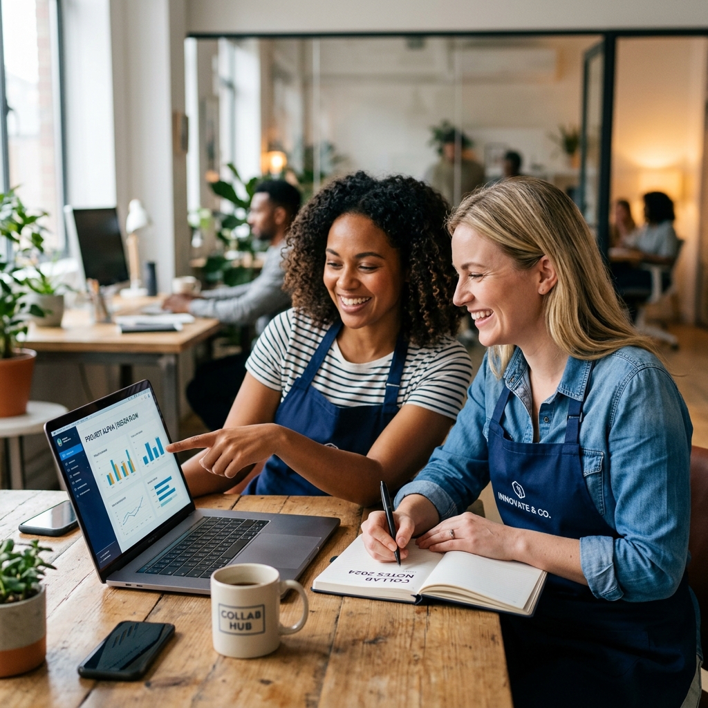 Two professionals collaborating over a laptop, employment tips