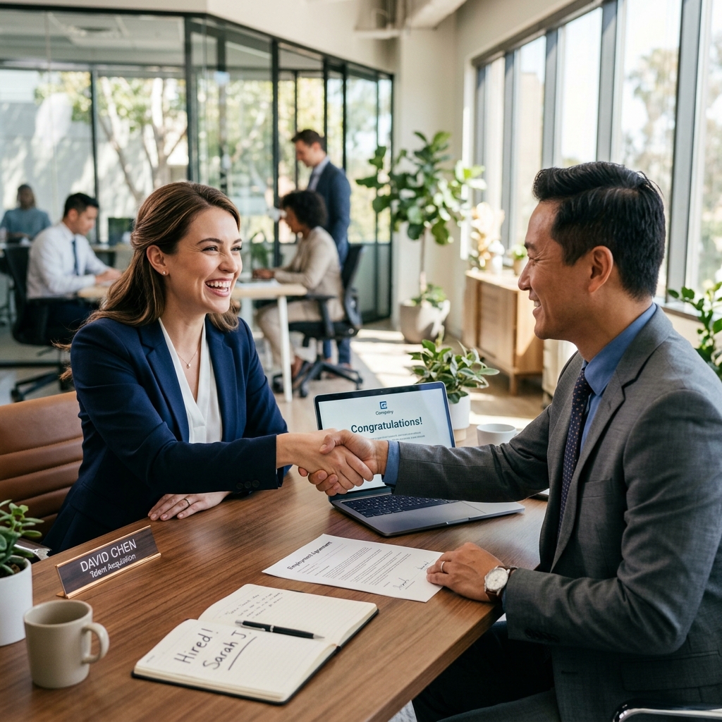 Professional shaking hands at a job interview